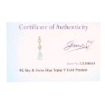 9Carat Yellow Gold Sky & Swiss Blue Topaz Drop Pendant (9x38mm) - Image 5