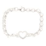 New! Sterling Silver 7.75" Simulated Diamond Heart Patterned Belcher Bracelet (5.5mm Wide & 14x16mm)