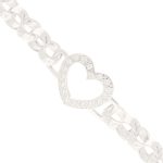New! Sterling Silver 7.75" Simulated Diamond Heart Patterned Belcher Bracelet (5.5mm Wide & 14x16mm) - Image 2