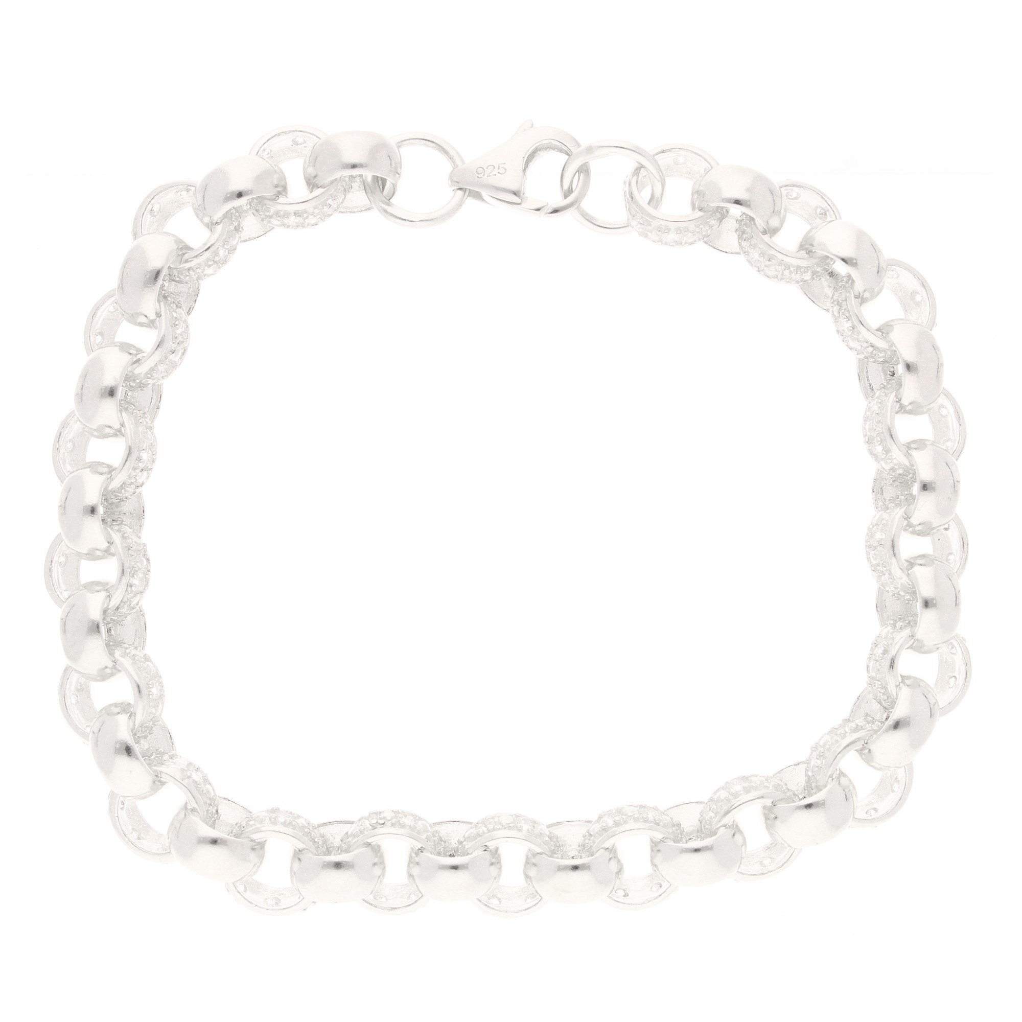 New! Sterling Silver 9.25 Simulated Diamond Belcher Bracelet (9.5mm Wide) (1) New! Sterling Silver 9.25" Simulated Diamond Belcher Bracelet (9.5mm Wide) - Image 1