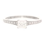 18Carat White Gold 0.40ct Princess Cut Diamond Solitaire w/ 0.20ct Accents Ring (Size N 1/2) 4x4mm Head
