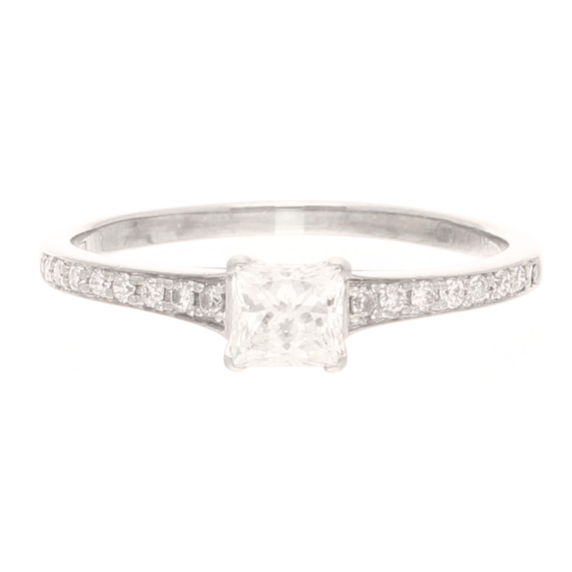 18Carat White Gold 0.40ct Princess Cut Diamond Solitaire w 0.20ct Accents Ring (Size N 12) 4x4mm Head (1) 18Carat White Gold 0.40ct Princess Cut Diamond Solitaire w/ 0.20ct Accents Ring (Size N 1/2) 4x4mm Head - Image 1