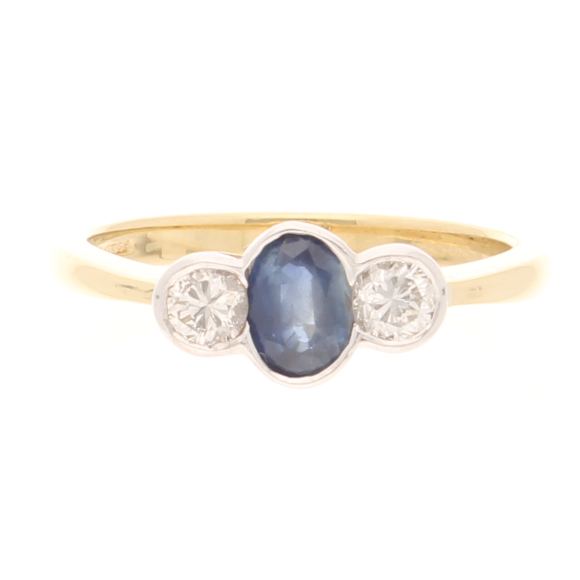 18Carat Yellow Gold Sapphire Solitaire w Diamond Accents Ring (Size N 12) 3.5x6.5mm Head (1) 18Carat Yellow Gold Sapphire Solitaire w/ Diamond Accents Ring (Size N 1/2) 3.5x6.5mm Head - Image 1