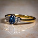 18Carat Yellow Gold Sapphire Solitaire w/ Diamond Accents Ring (Size N 1/2) 3.5x6.5mm Head - Image 2