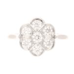 950 Palladium 0.50ct Diamond Daisy Cluster Ring (Size H 1/2) 10x11.5mm