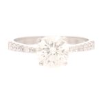 18Carat White Gold 1.50ct Diamond Solitaire w/ 0.20ct Accents Ring (Size M) 7mm Head