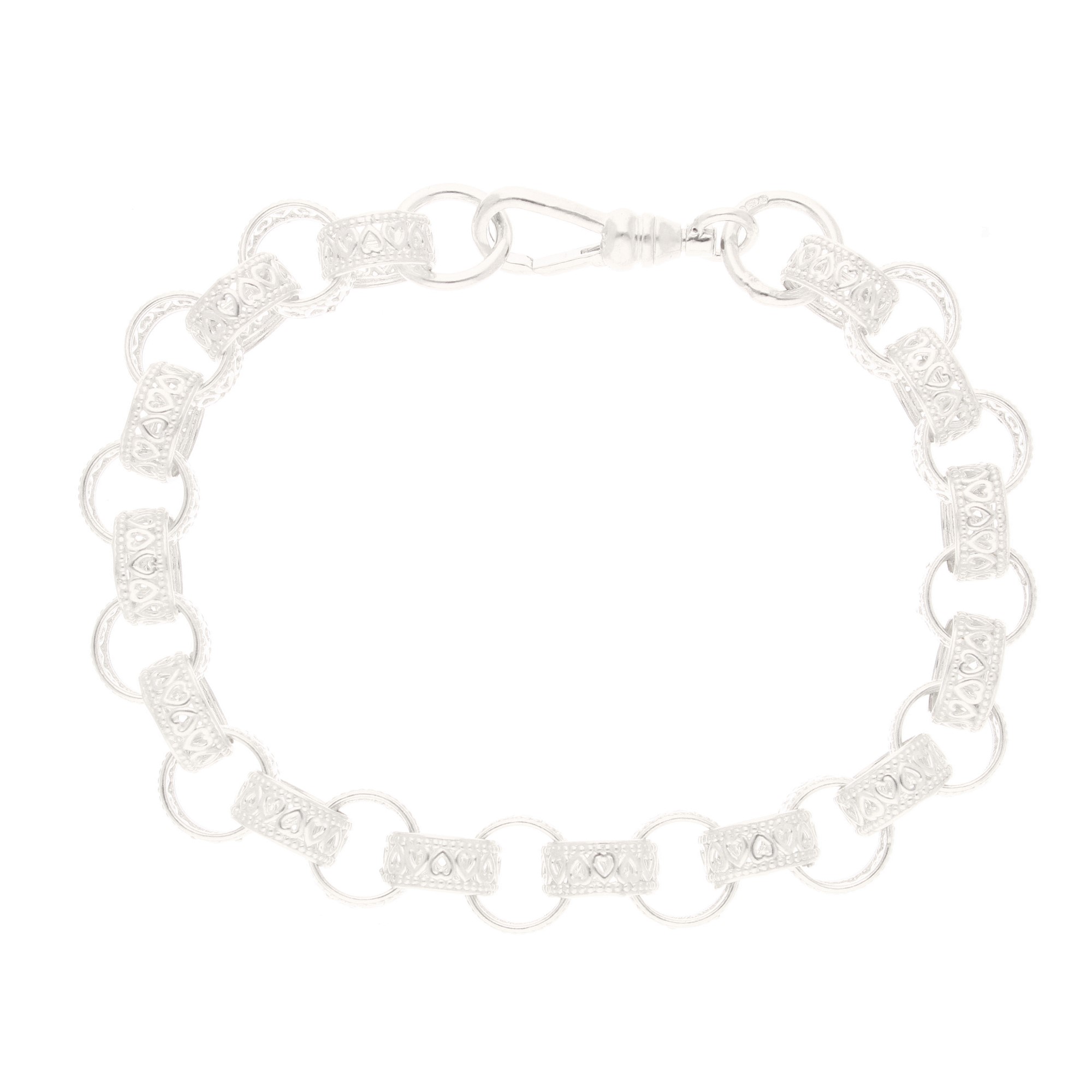 New! Sterling Silver 8.5 Love Heart Patterned Belcher Bracelet (9mm Wide) (1) New! Sterling Silver 8.5" Love Heart Patterned Belcher Bracelet (9mm Wide) - Image 1