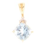 9Carat Yellow Gold Blue Topaz & White Sapphire Pendant (16x18.5mm)