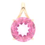 9Carat Yellow Gold Pink Topaz Solitaire Pendant (12mm Diameter)
