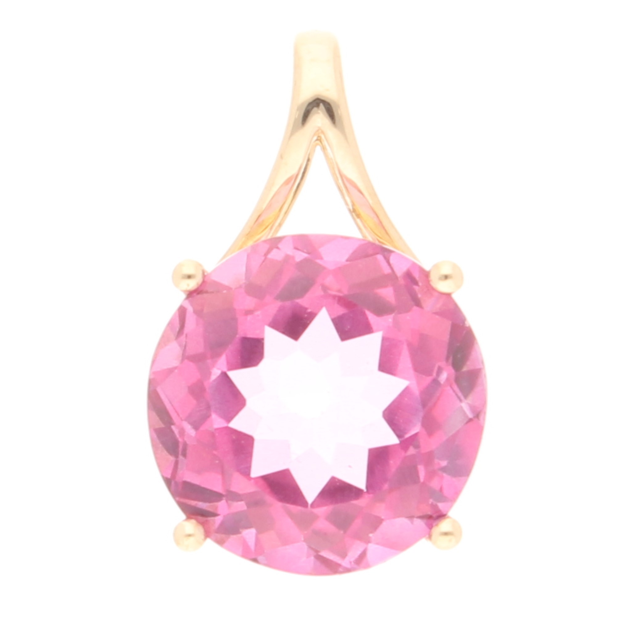 9Carat Yellow Gold Pink Topaz Solitaire Pendant (12mm Diameter) (1) 9Carat Yellow Gold Pink Topaz Solitaire Pendant (12mm Diameter) - Image 1