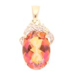 9Carat Yellow Gold Topaz & Diamond Pendant (12.5x17mm)