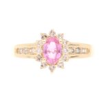 14Carat Yellow Gold 0.60tcw Pink Sapphire & Diamond Cluster Ring (Size N) 8x10mm