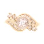 14Carat Yellow Gold 1.40tcw White Sapphire Solitaire w/ Diamond Accents Ring (Size N) 6.5mm Head