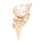 14Carat Yellow Gold 1.40tcw White Sapphire Solitaire w/ Diamond Accents Ring (Size N) 6.5mm Head - Image 3