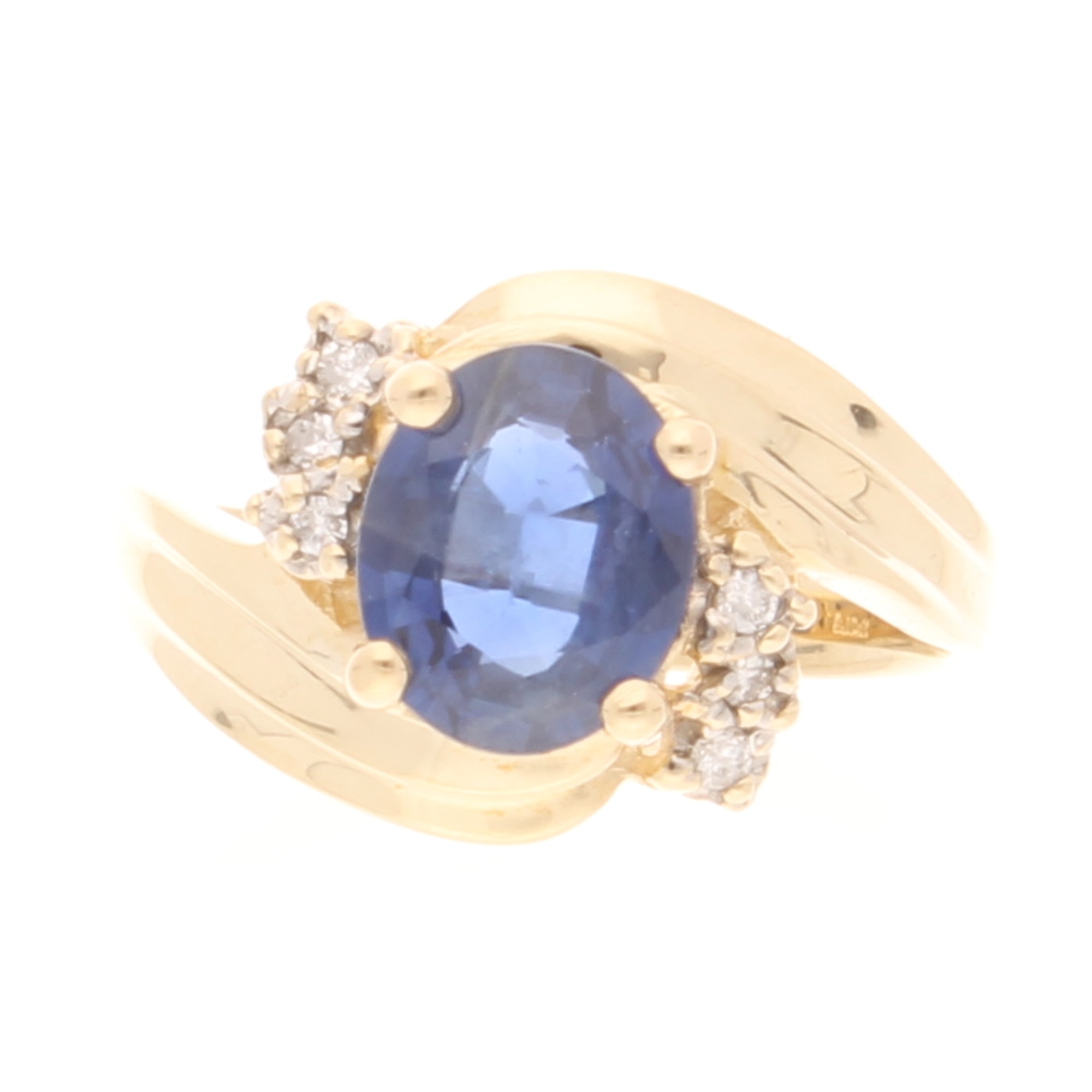 14Carat Yellow Gold 1.45tcw Sapphire Solitaire w Diamond Accents Ring (Size L 12) 6.5x8mm Head (1) 14Carat Yellow Gold 1.45tcw Sapphire Solitaire w/ Diamond Accents Ring (Size L 1/2) 6.5x8mm Head - Image 1