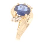 14Carat Yellow Gold 1.45tcw Sapphire Solitaire w/ Diamond Accents Ring (Size L 1/2) 6.5x8mm Head - Image 3