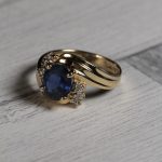 14Carat Yellow Gold 1.45tcw Sapphire Solitaire w/ Diamond Accents Ring (Size L 1/2) 6.5x8mm Head - Image 6