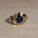 14Carat Yellow Gold 1.45tcw Sapphire Solitaire w/ Diamond Accents Ring (Size L 1/2) 6.5x8mm Head - Image 2