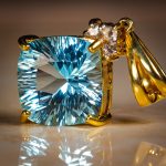9Carat Yellow Gold Blue Topaz & White Sapphire Pendant (16x18.5mm) - Image 5