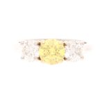Boodles 950 Platinum & 18Carat Yellow Gold 0.74ct Vivid Fancy Yellow Diamond Solitaire w/ 1.01ct Accents Ring (Size J) 14x5.5mm