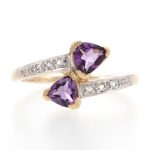 9Carat Yellow Gold Amethyst Two-Stone w/ White Topaz Accents Ring (Size N) 10.5mm Widest