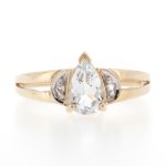 9Carat Yellow Gold Aquamarine Solitaire w/ Diamond Accents Ring (Size N) 5.5x9mm Head