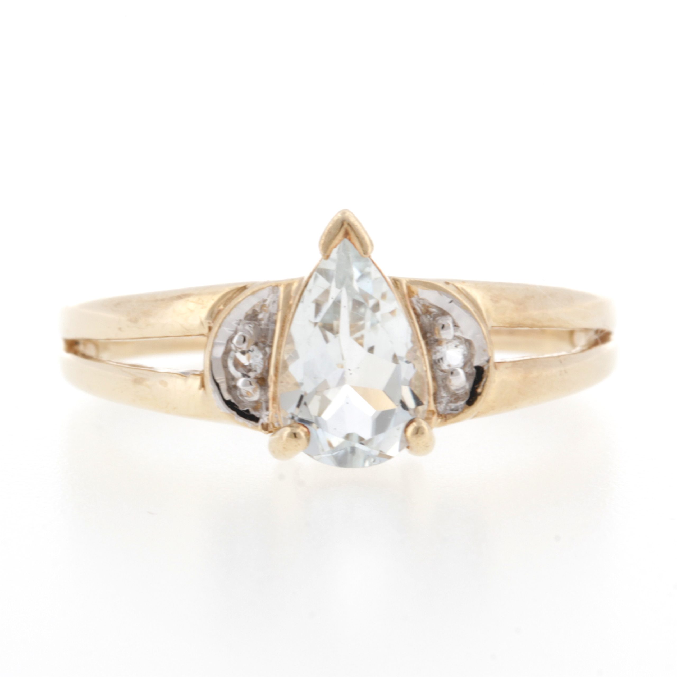 9Carat Yellow Gold Aquamarine Solitaire w Diamond Accents Ring (Size N) 5.5x9mm Head (1) 9Carat Yellow Gold Aquamarine Solitaire w/ Diamond Accents Ring (Size N) 5.5x9mm Head - Image 1