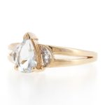 9Carat Yellow Gold Aquamarine Solitaire w/ Diamond Accents Ring (Size N) 5.5x9mm Head - Image 3