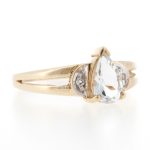 9Carat Yellow Gold Aquamarine Solitaire w/ Diamond Accents Ring (Size N) 5.5x9mm Head - Image 4