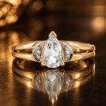 9Carat Yellow Gold Aquamarine Solitaire w/ Diamond Accents Ring (Size N) 5.5x9mm Head - Image 8