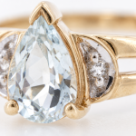 9Carat Yellow Gold Aquamarine Solitaire w/ Diamond Accents Ring (Size N) 5.5x9mm Head - Image 9