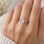 9Carat Yellow Gold Aquamarine Solitaire w/ Diamond Accents Ring (Size N) 5.5x9mm Head - Image 10