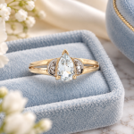 9Carat Yellow Gold Aquamarine Solitaire w/ Diamond Accents Ring (Size N) 5.5x9mm Head - Image 11