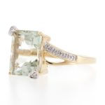 9Carat Yellow Gold Green Amethyst Solitaire w/ Diamond Accents Ring (Size N) 8x11mm Head - Image 3