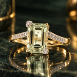 9Carat Yellow Gold Green Amethyst Solitaire w/ Diamond Accents Ring (Size N) 8x11mm Head - Image 9