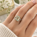 9Carat Yellow Gold Green Amethyst Solitaire w/ Diamond Accents Ring (Size N) 8x11mm Head - Image 11
