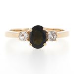 9Carat Yellow Gold Green Tourmaline & White Topaz Three-Stone Ring (Size N) 11.5x7mm