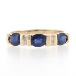9Carat Yellow Gold Sapphire & Diamond Three-Stone w/ Diamond Accents Ring (Size N) 4mm Wide