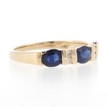 9Carat Yellow Gold Sapphire & Diamond Three-Stone w/ Diamond Accents Ring (Size N) 4mm Wide - Image 4