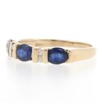 9Carat Yellow Gold Sapphire & Diamond Three-Stone w/ Diamond Accents Ring (Size N) 4mm Wide - Image 3