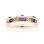 9Carat Yellow Gold Sapphire & Diamond Three-Stone w/ Diamond Accents Ring (Size N) 4mm Wide - Image 5