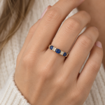 9Carat Yellow Gold Sapphire & Diamond Three-Stone w/ Diamond Accents Ring (Size N) 4mm Wide - Image 8