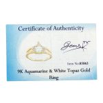 9Carat Yellow Gold Aquamarine Solitaire w/ Diamond Accents Ring (Size N) 5.5x9mm Head - Image 6
