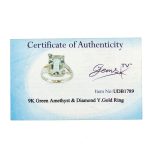 9Carat Yellow Gold Green Amethyst Solitaire w/ Diamond Accents Ring (Size N) 8x11mm Head - Image 6