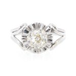 Antique 18Carat White Gold 1.00ct Old Cut Diamond Solitaire Ring (Size L) 6.5x6mm Head