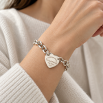 Tiffany & Co. Sterling Silver 6.75" Heart Belcher Bracelet (8.5mm Wide & 21x19.5mm) - Image 9